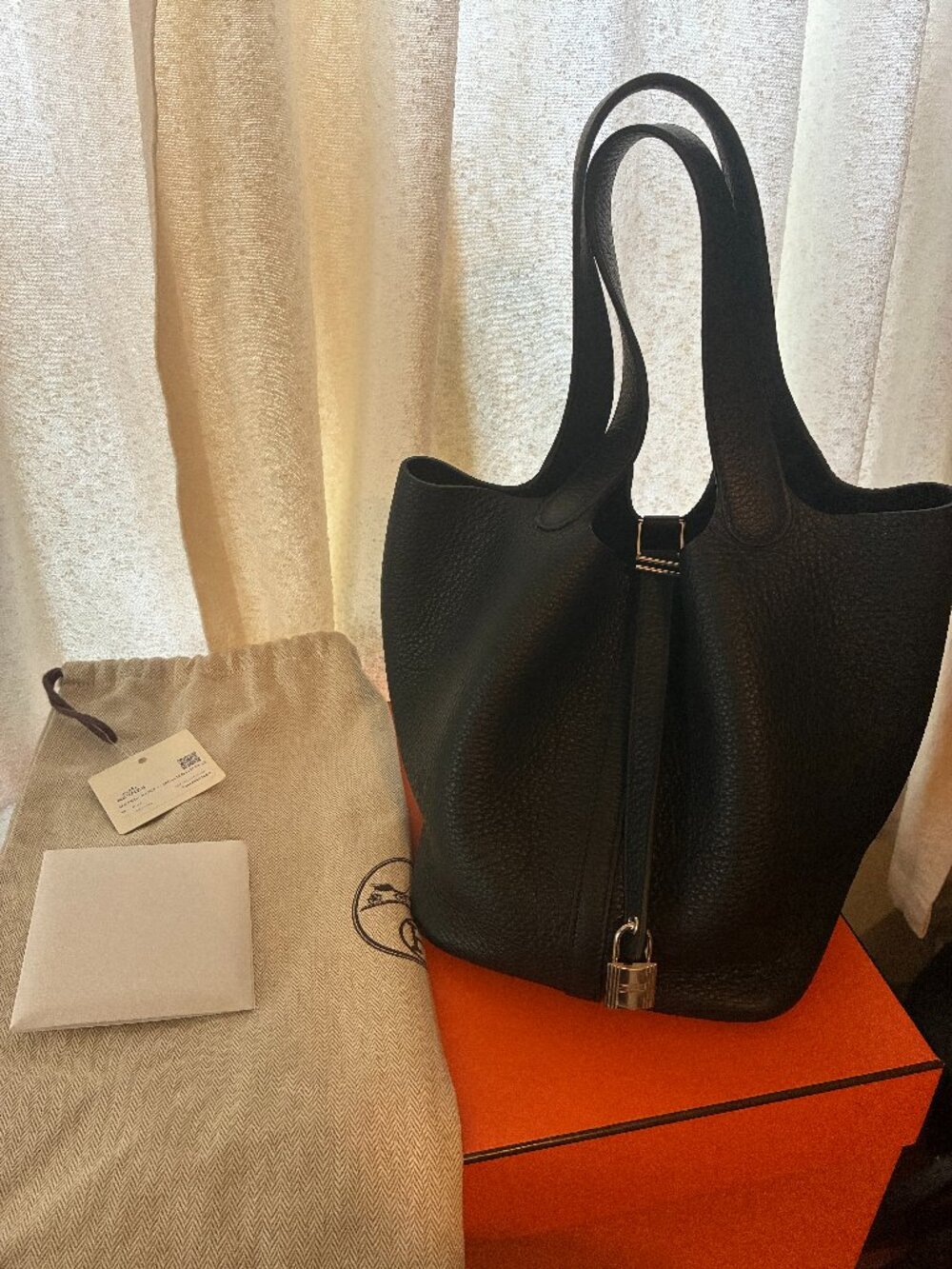 Hermes Picotin 22 B Stamp Noir Silver Hardware Clemence leather